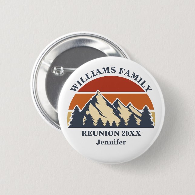 Mountain Family Reunion Custom Name Tag Button (Front & Back)