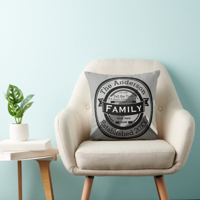 Mountain Family Rules, Name and Year Established Throw Pillow (Chair)