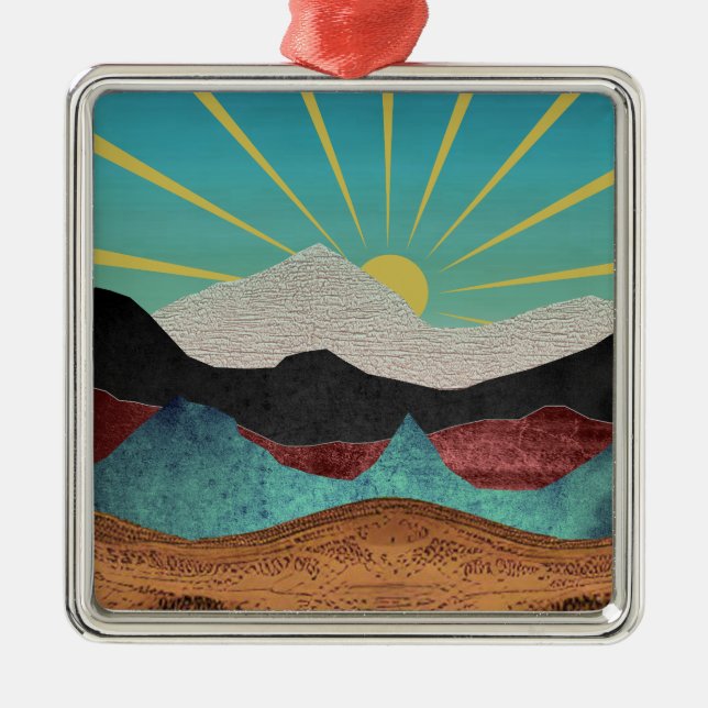 Mountain Fantasy Sunrise Metal Ornament (Front)