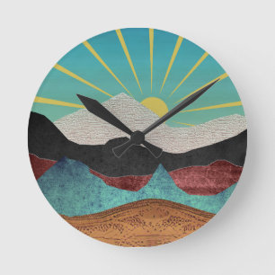 Mountain Fantasy Sunrise Round Clock