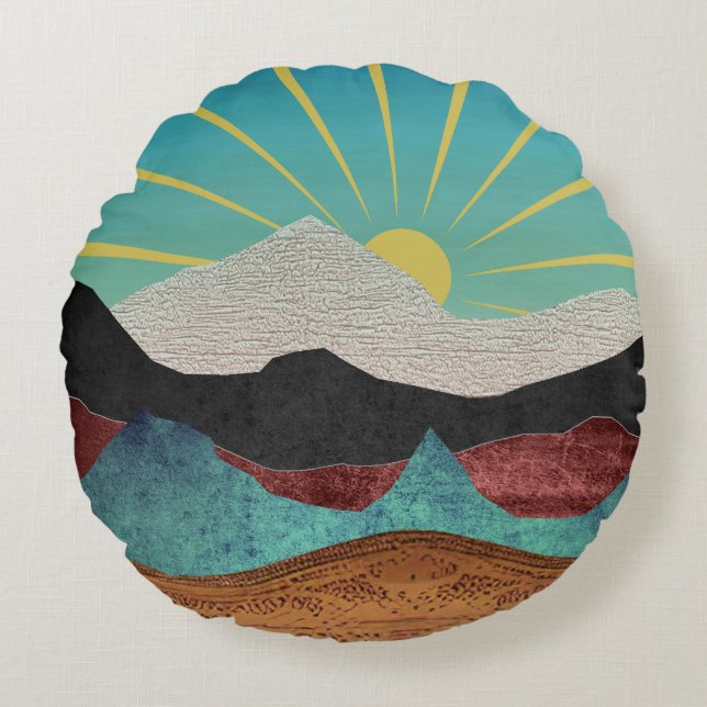 Mountain Fantasy Sunrise Round Pillow (Front)