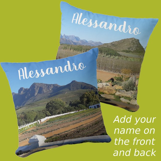 Mountain Farm Garden Photographic Named Two Sided Throw Pillow (Creator Uploaded)