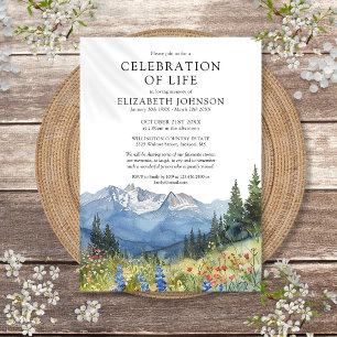 Mountain Floral Celebration Of Life Funeral Invitation