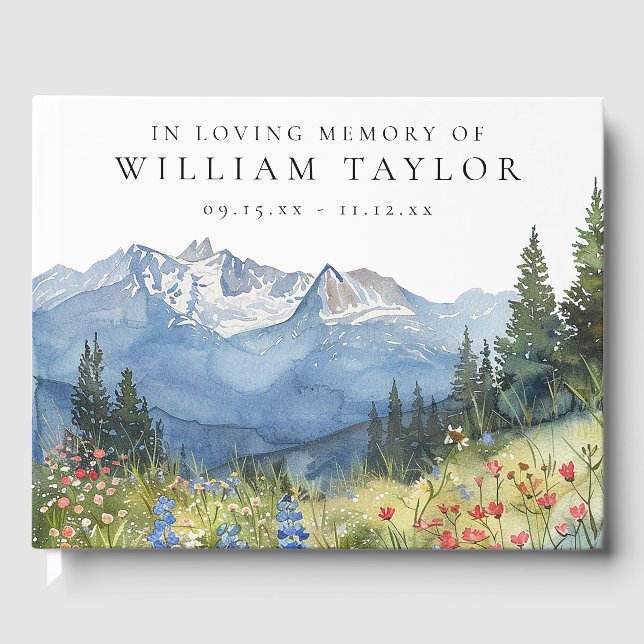 Mountain Floral In Loving Memory Funeral Guest Book (Front)