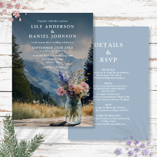Mountain Floral Mason Jar All In One Wedding Invitation