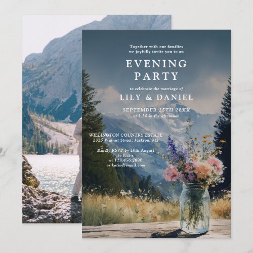 Mountain Floral Mason Jar Photo Evening Party Invitation