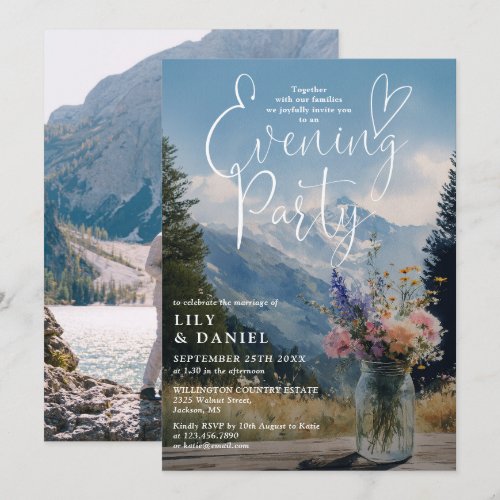 Mountain Floral Mason Jar Photo Evening Party Invitation