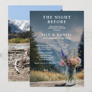 Mountain Floral Mason Jar Photo Rehearsal Dinner Invitation