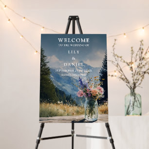 Mountain Floral Mason Jar Wedding Welcome Sign