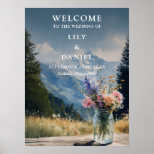 Mountain Floral Mason Jar Wedding Welcome Sign