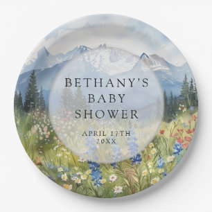 Mountain Floral Meadow Baby Shower Paper Plates