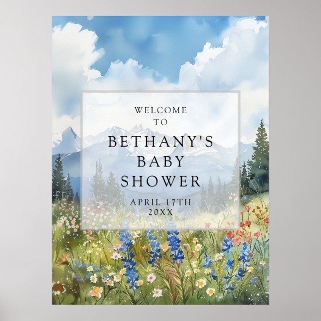 Mountain Floral Meadow Baby Shower Welcome Sign (Front)