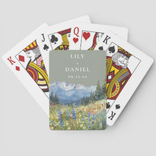 Mountain Floral Sage Green Wedding Favor Poker Cards