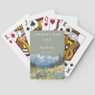 Mountain Floral Sage Green Wedding Perfect Pair Poker Cards