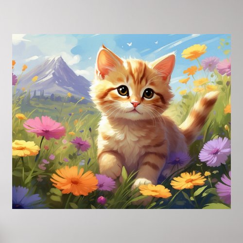 Mountain Flowers Kitty 54  Kitten Cat AP68 Poster