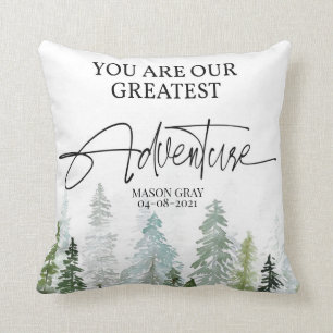 Mountain, forest, Adventure, Nursery decor Throw Pillow