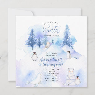Mountain Forest Animal Winter Onederland birthday Invitation
