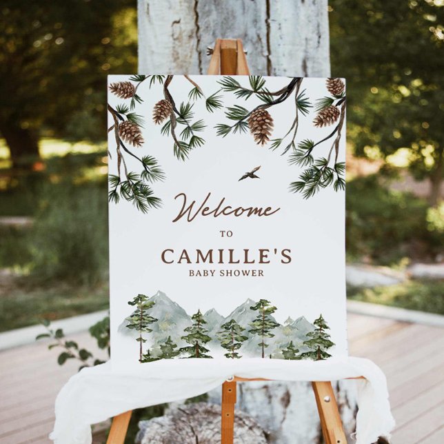 Mountain Forest Baby Shower Welcome Sign (Rustic Mountain Forest Baby Shower Welcome Sign)