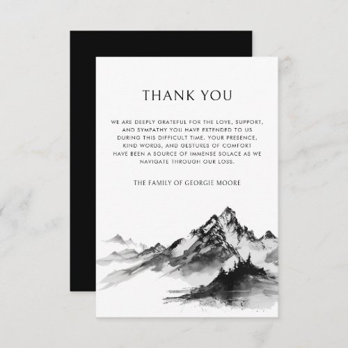 Mountain Forest Black Funeral Sympathy Memorial Thank You Card
