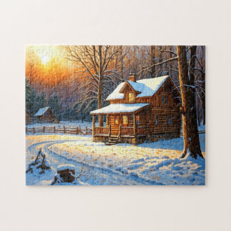 Mountain Forest Cabin Art Jigsaw Puzzle