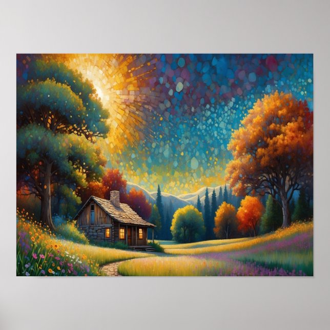 Mountain Forest Cabin Art Poster (Front)