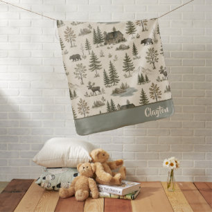Mountain Forest Cabin Bear Moose Great Outdoors Baby Blanket
