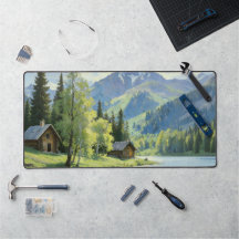 Mountain Forest Cabin Desk Mat  