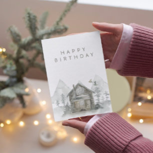 Mountain Forest Cabin Happy Birthday for Him Card