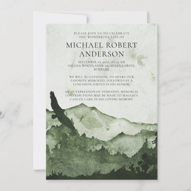 Mountain Forest Celebration of Life Memorial Invitation (Front)