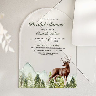 Mountain Forest Deer Bridal Shower Acrylic Invitations