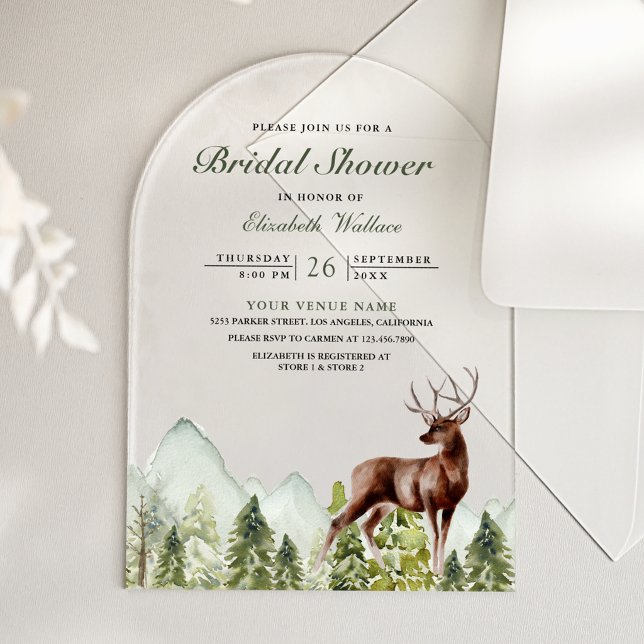 Mountain Forest Deer Bridal Shower Acrylic Invitations (Creator Uploaded)