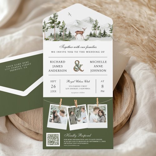 Mountain Forest Deer QR Code Photo Collage Wedding