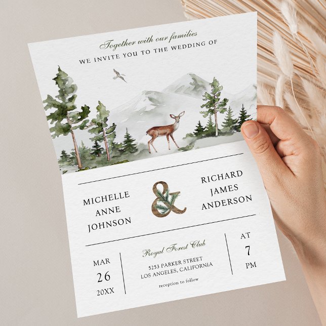 Mountain Forest Deer QR Code Photo Wedding Invitation (Creator Uploaded)