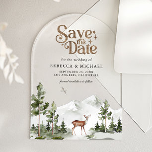 Mountain Forest Deer Wedding Save the Date Acrylic Invitations