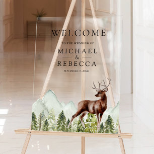 Mountain Forest Deer Wedding Welcome Acrylic Sign