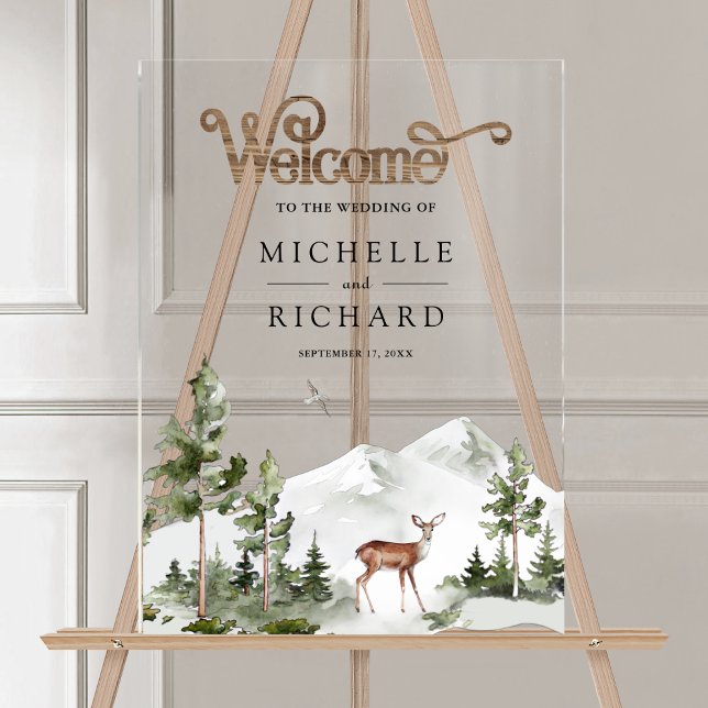 Mountain Forest Deer Wedding Welcome Acrylic Sign (Creator Uploaded)