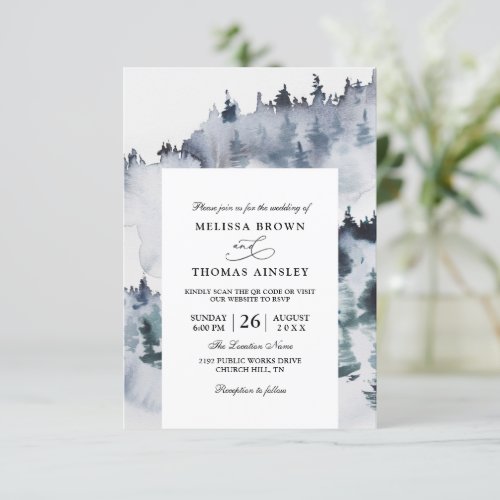 Mountain Forest Elegant Budget QR Code Wedding Invitation