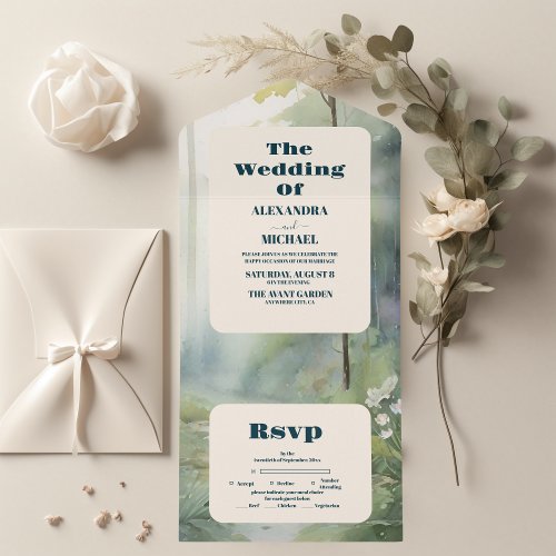 Mountain Forest Elegant Rustic Wedding All In One Invitation