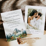 Mountain Forest Evergreen Tree Wedding Photo Invitation<br><div class="desc">Watercolor Mountain Forest Evergreen Tree Wedding Photo Invitation is a great way to show off your personal style and invite your guests to your special event. The template is easy to edit and customize, so you can create the perfect invitation for your needs. Please click the "Customize it" button and...</div>