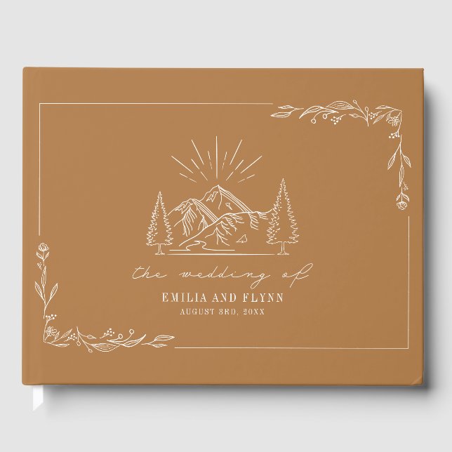 Mountain Forest Goldenrod Rustic Wedding Guest Book (Front)