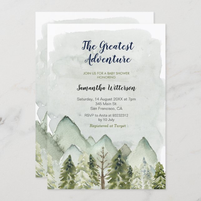 Mountain Forest Greatest Adventure Baby Shower Invitation (Front/Back)