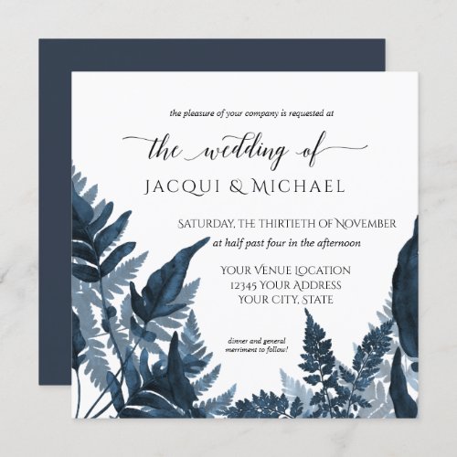 Mountain Forest Greenery Fern Delft Blue Wedding Invitation