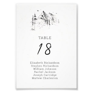 Mountain forest guests' names table number photo print