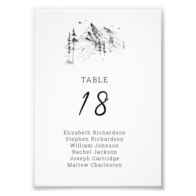 Mountain forest guests' names table number photo print (Front)