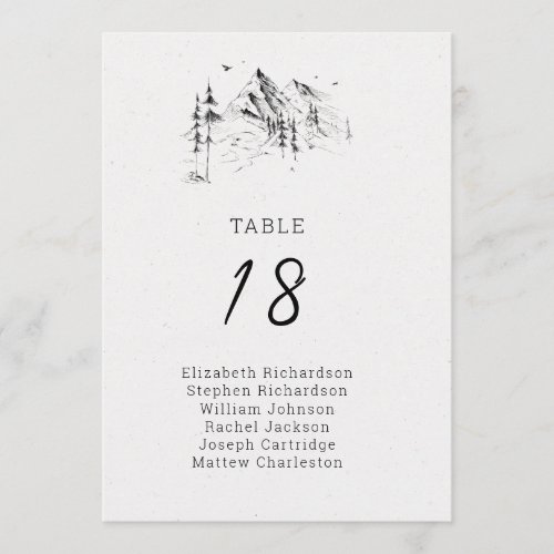 Mountain forest guests names table numbers