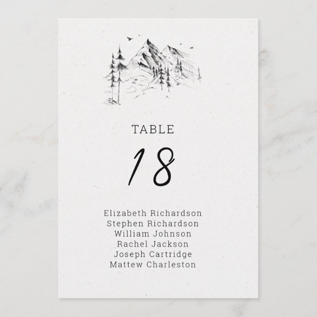 Mountain forest guests' names table numbers (Front)
