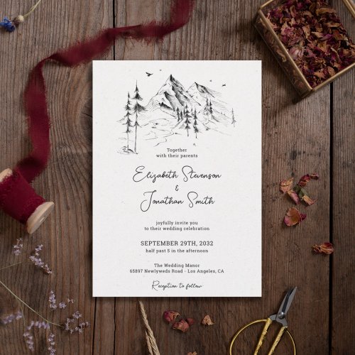 Mountain forest hand drawn sketch invitation