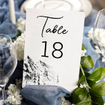 Mountain forest hand drawn table number<br><div class="desc">Designed to coordinate with our "Mountain Forest Wedding" collection,  these rustic wedding table numbers feature a hand-drawn sketch of a mountain forest view in black and white,  and are perfect for any simple and elegant wedding reception.</div>