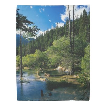 Mountain Forest Lake (1 Side) Twin Duvet Cover by FantasyPillows at Zazzle