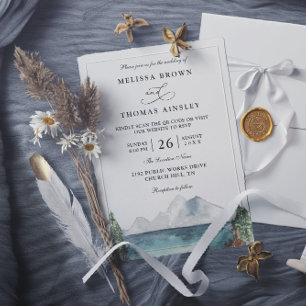 Mountain Forest Lake Boho Rustic QR Code Wedding Invitation